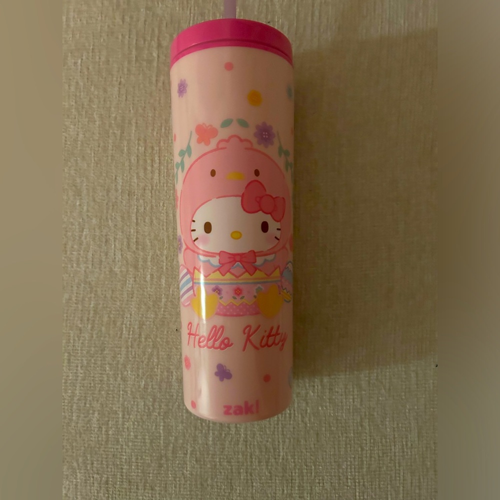 Pastel Pink Hello Kitty ZAK easter cup / tumbler lid straw